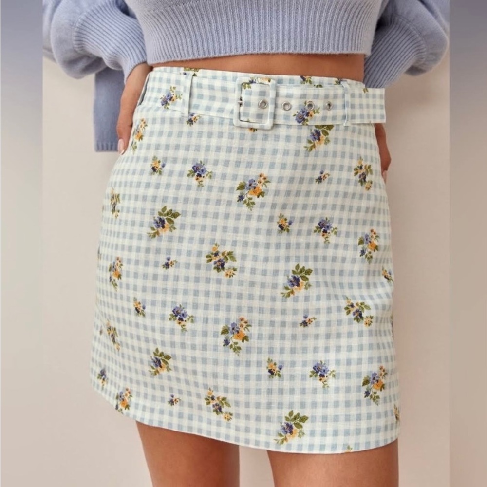 Reformation Apricot Linen Mini Skirt